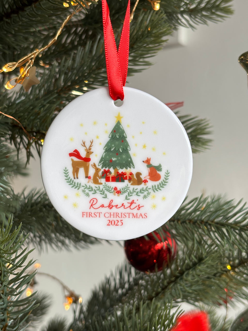 Personalised Woodland First Christmas Ornament
