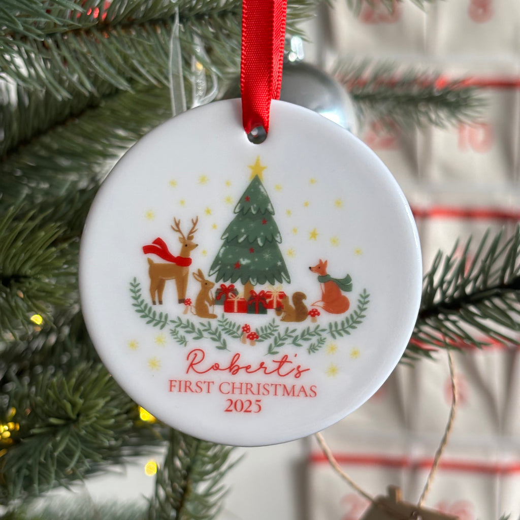 Personalised Woodland First Christmas Ornament