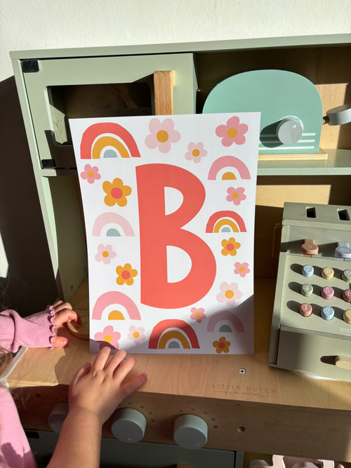 Custom Initial Floral Rainbow Print | Set of 3 Prints