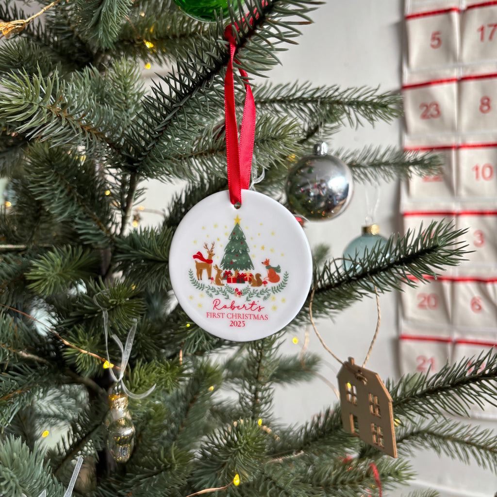 Personalised Woodland First Christmas Ornament