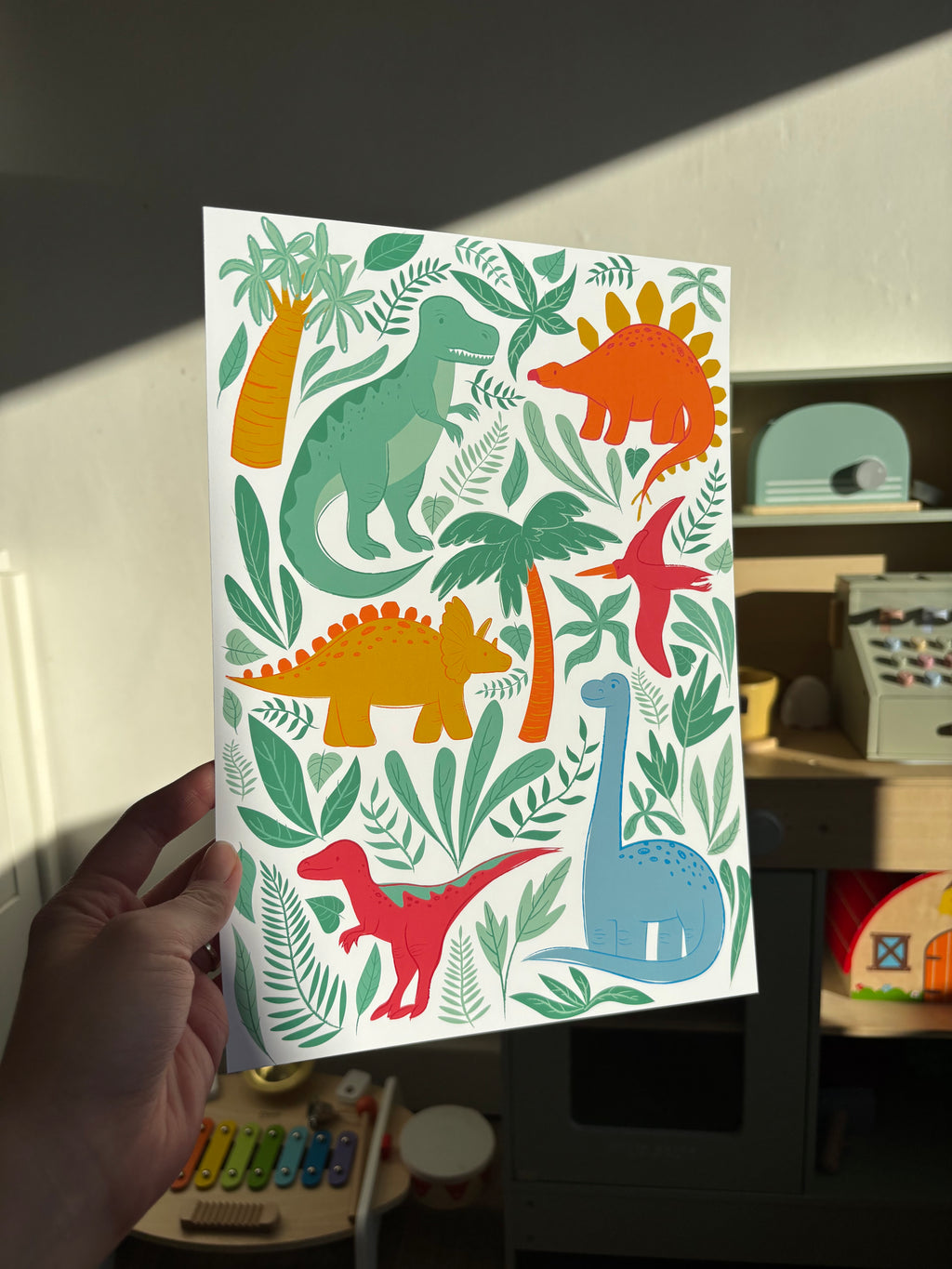 Tropical Dinosaur Art Print | Dinosaur Themed Wall Art