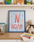 Blue Custom Name Stripes and Stars Print