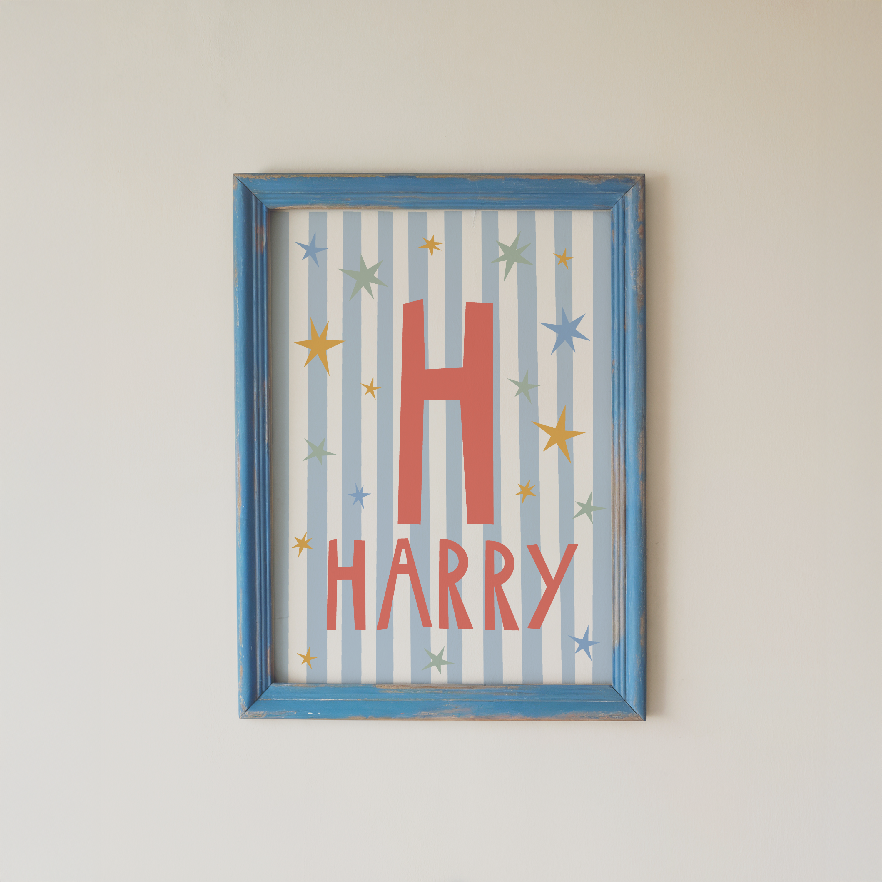 Blue Custom Name Stripes and Stars Print