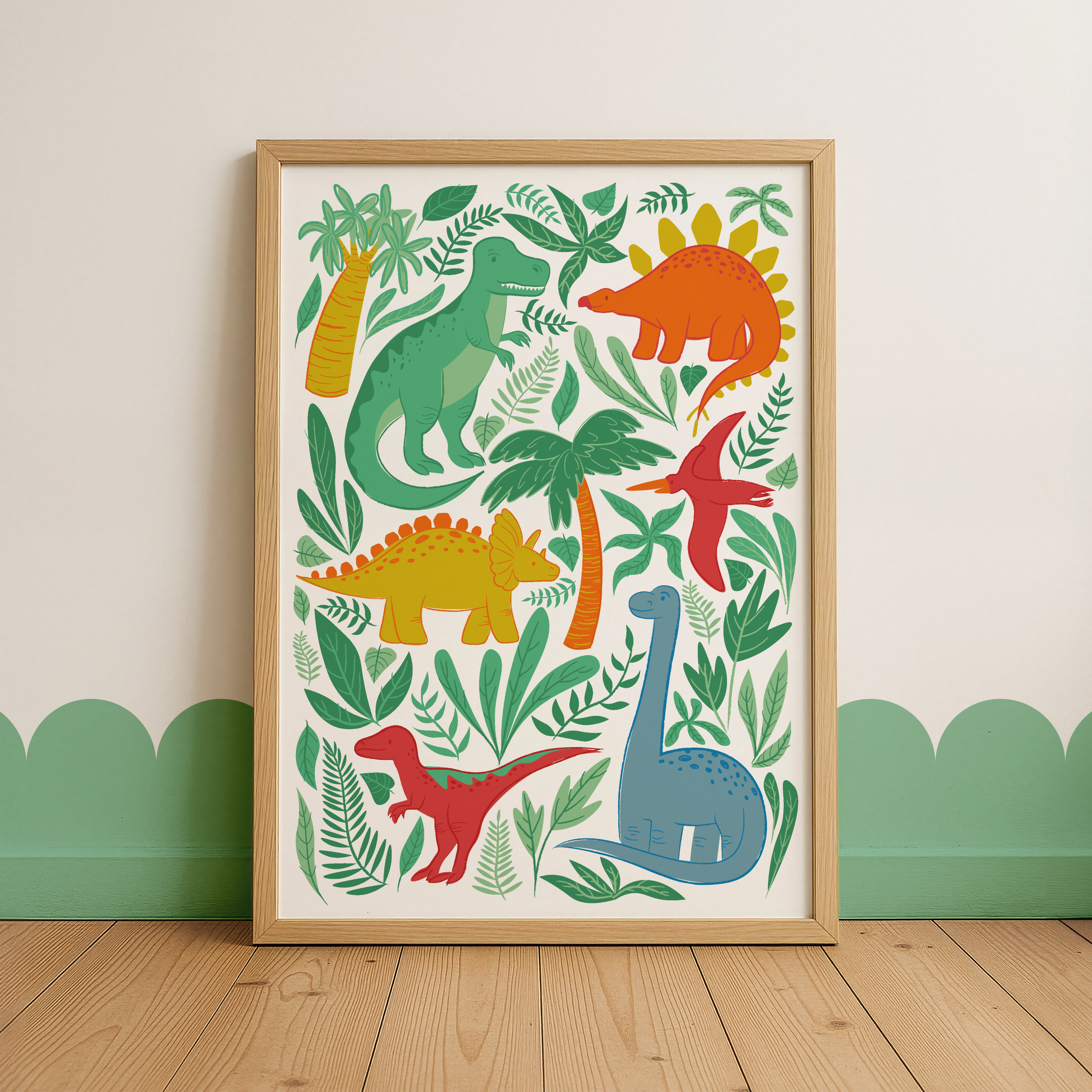 Tropical Dinosaur Art Print | Dinosaur Themed Wall Art