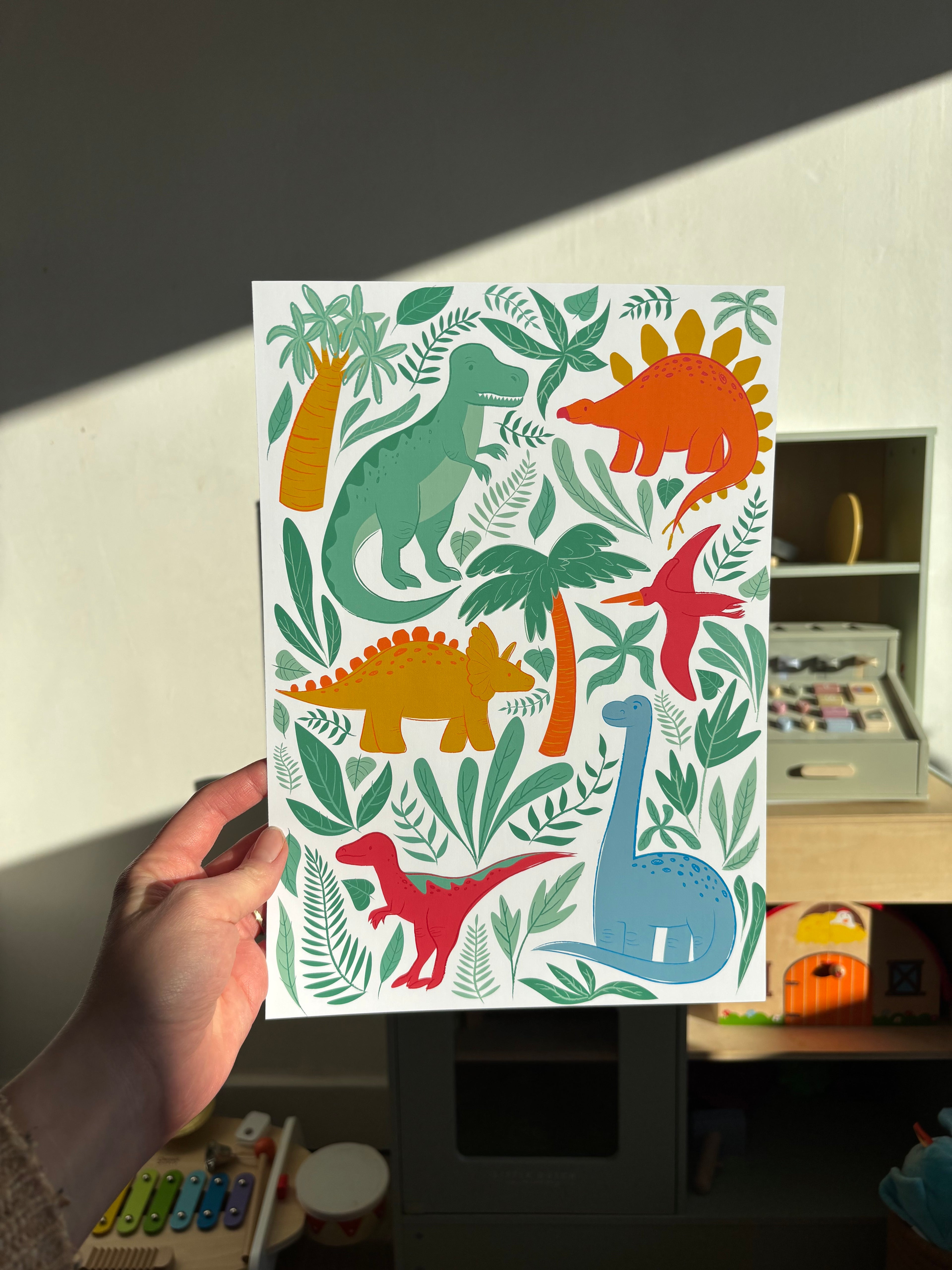 Tropical Dinosaur Art Print | Dinosaur Themed Wall Art