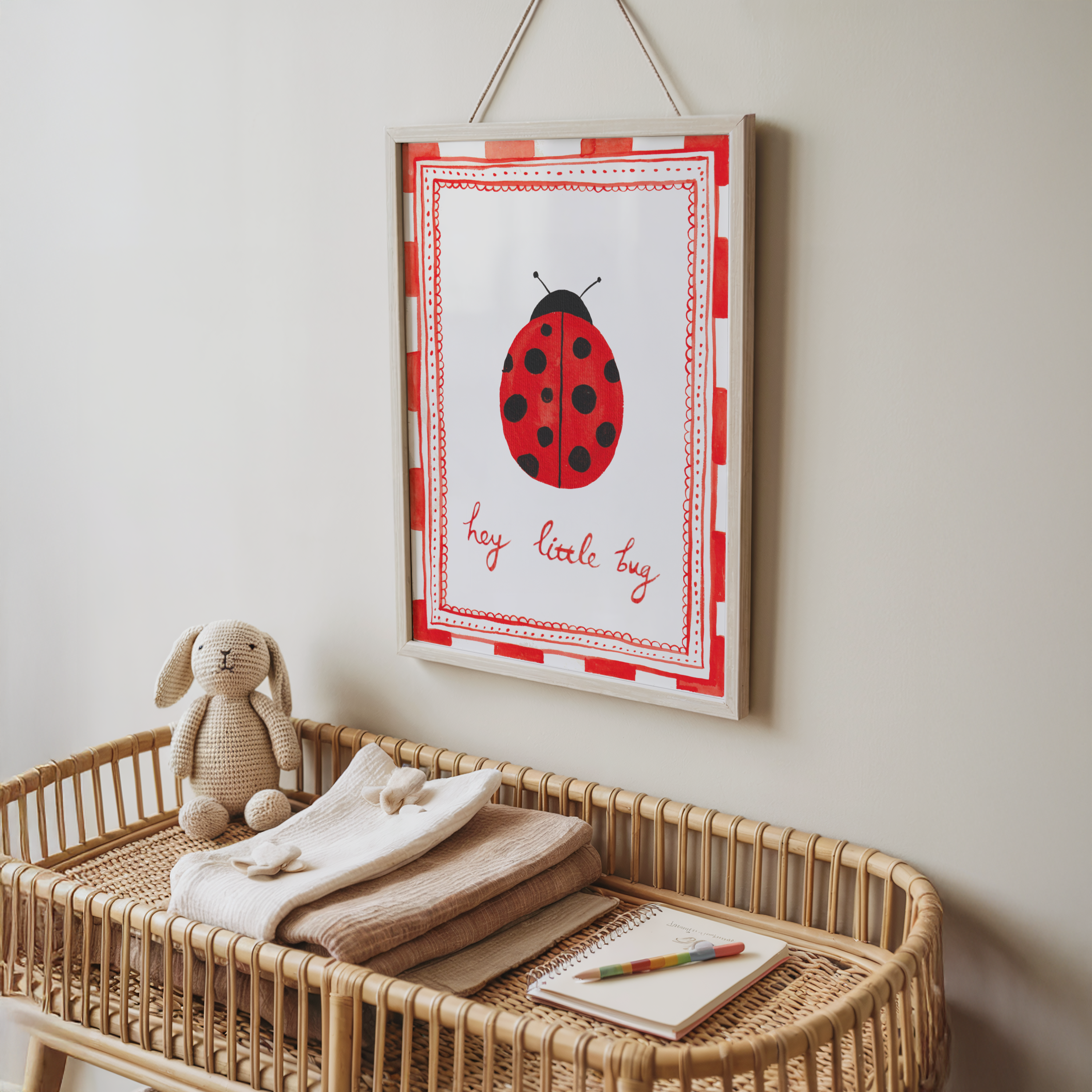 Hey Little Bug Ladybird Hand Painted Print