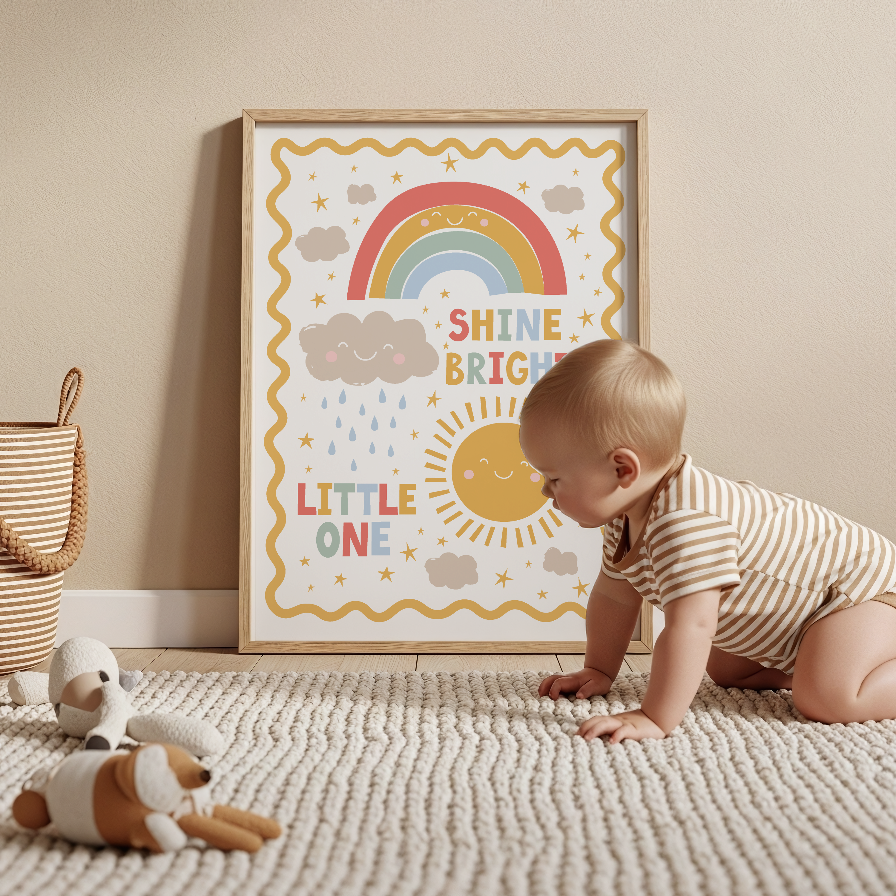 Shine Bright Little One Print | Rainbow and Sunshine Nursery Print
