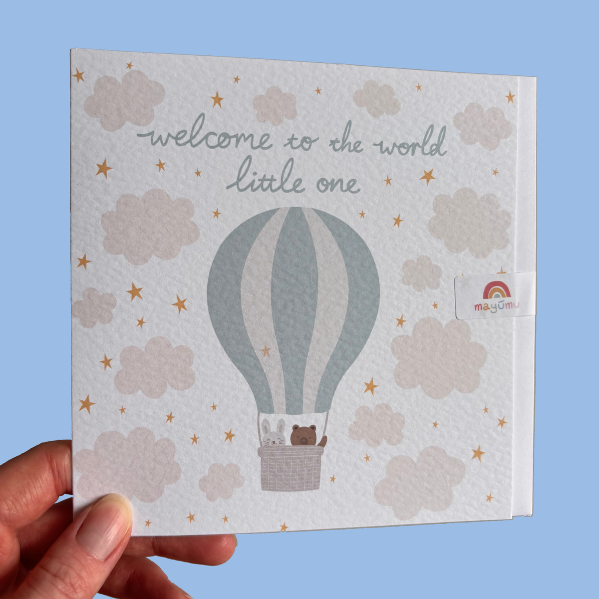 Sage Green Hot Air Balloon Baby Card