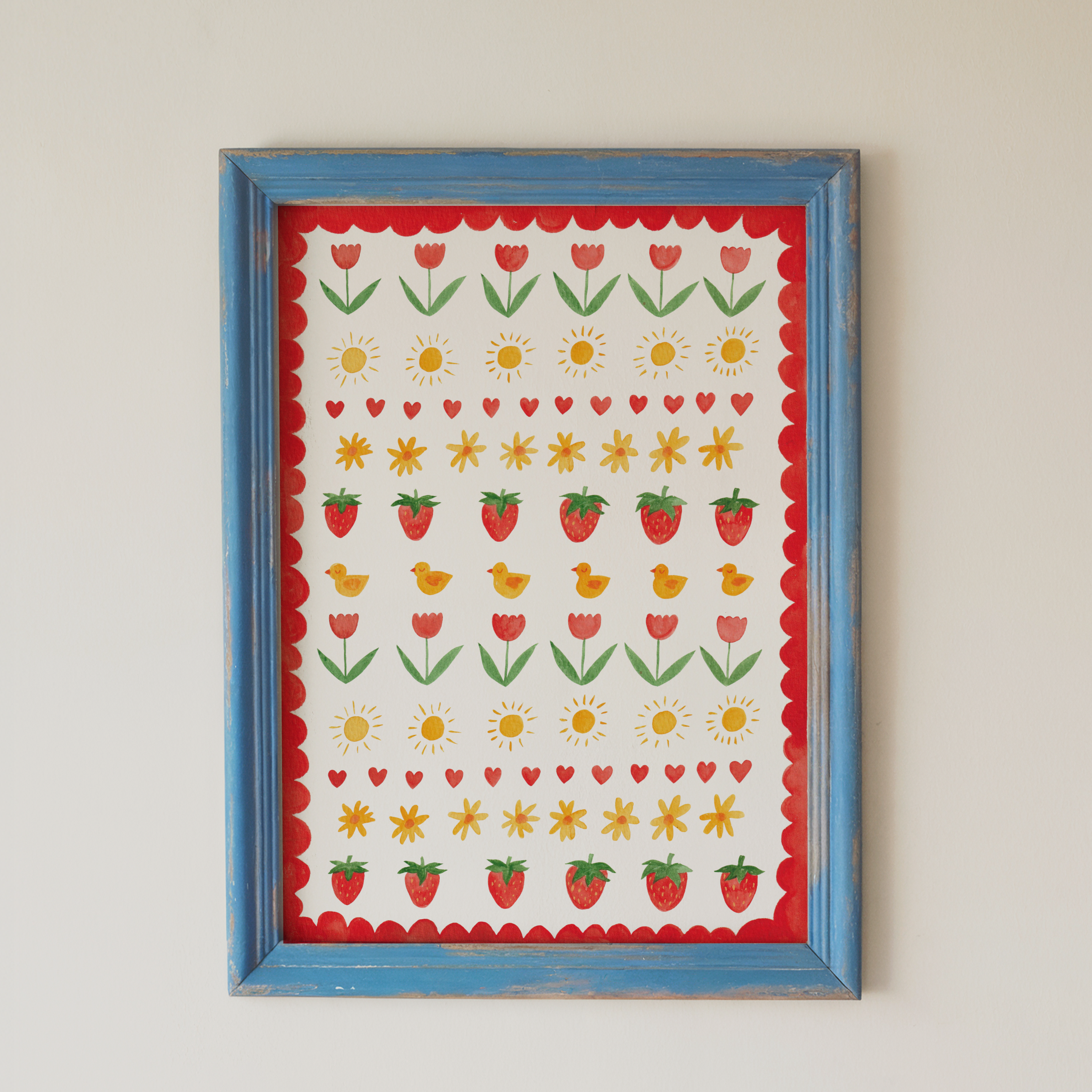 Summer Strawberry Hand Painted Print