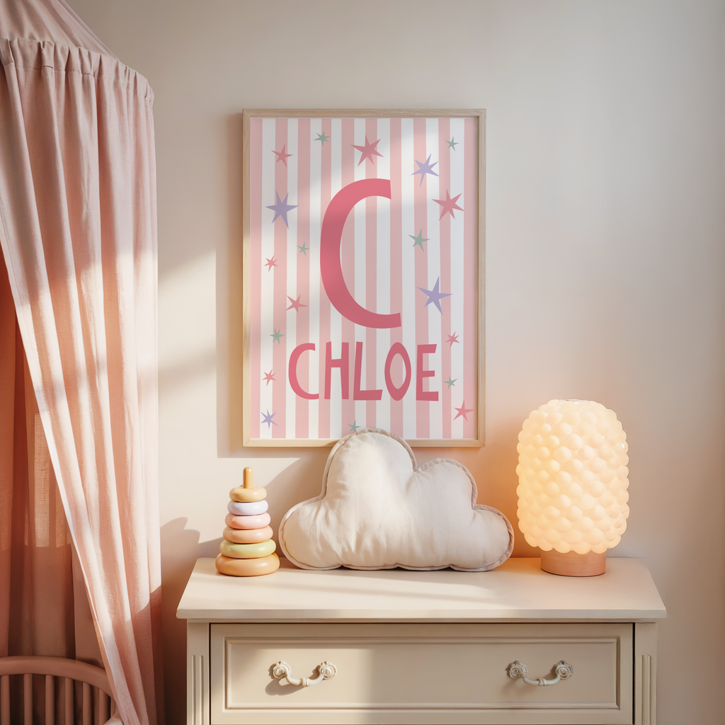 Pink Custom Name Stripes and Stars Print