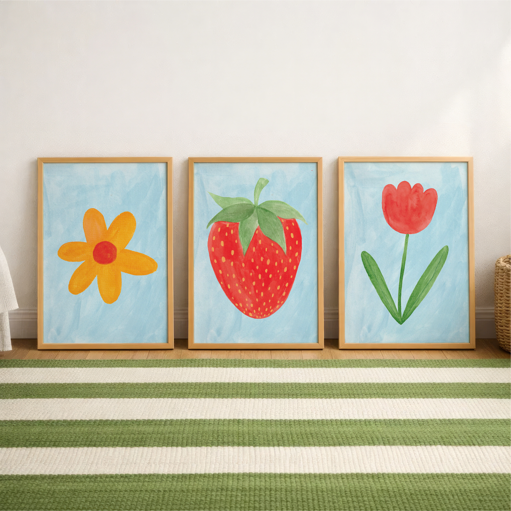 Strawberry Tulip and Daisy Print Set