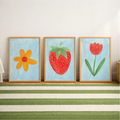 Strawberry Tulip and Daisy Print Set