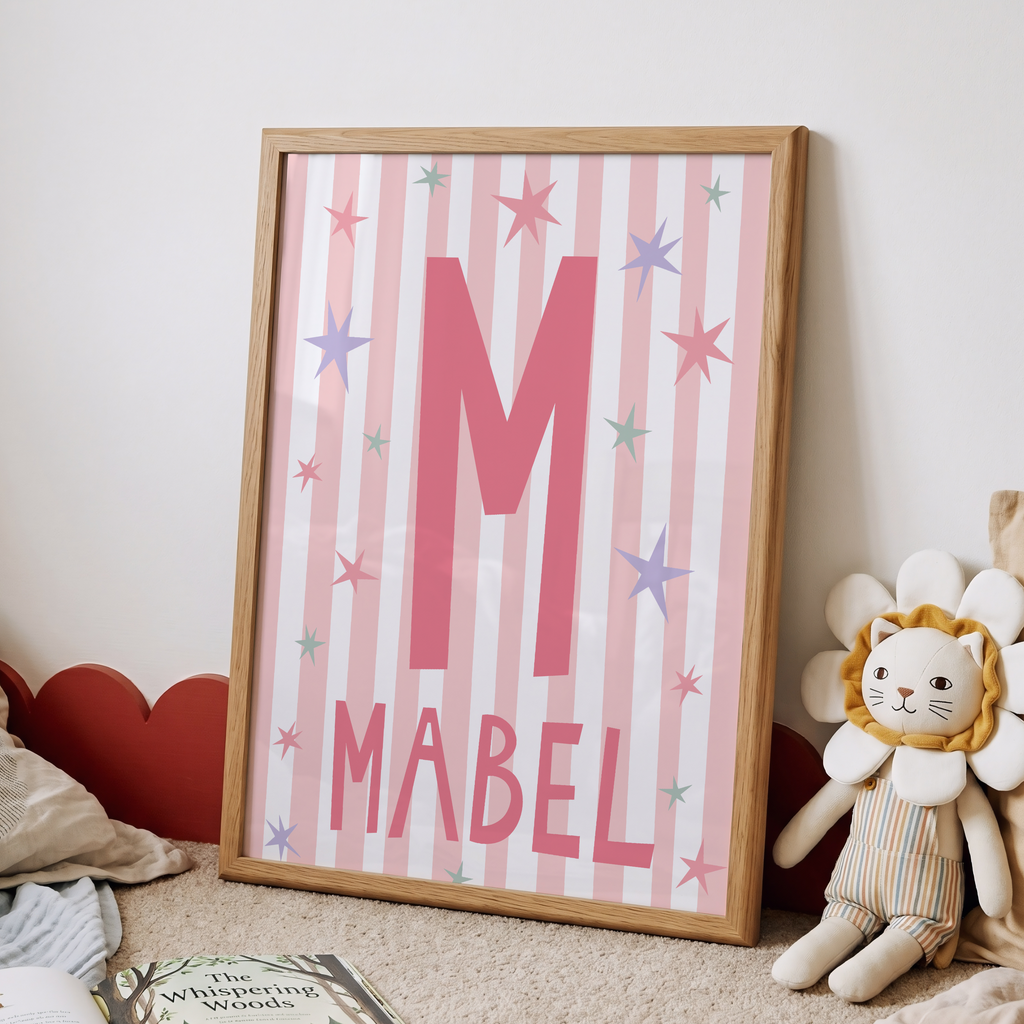 Pink Custom Name Stripes and Stars Print