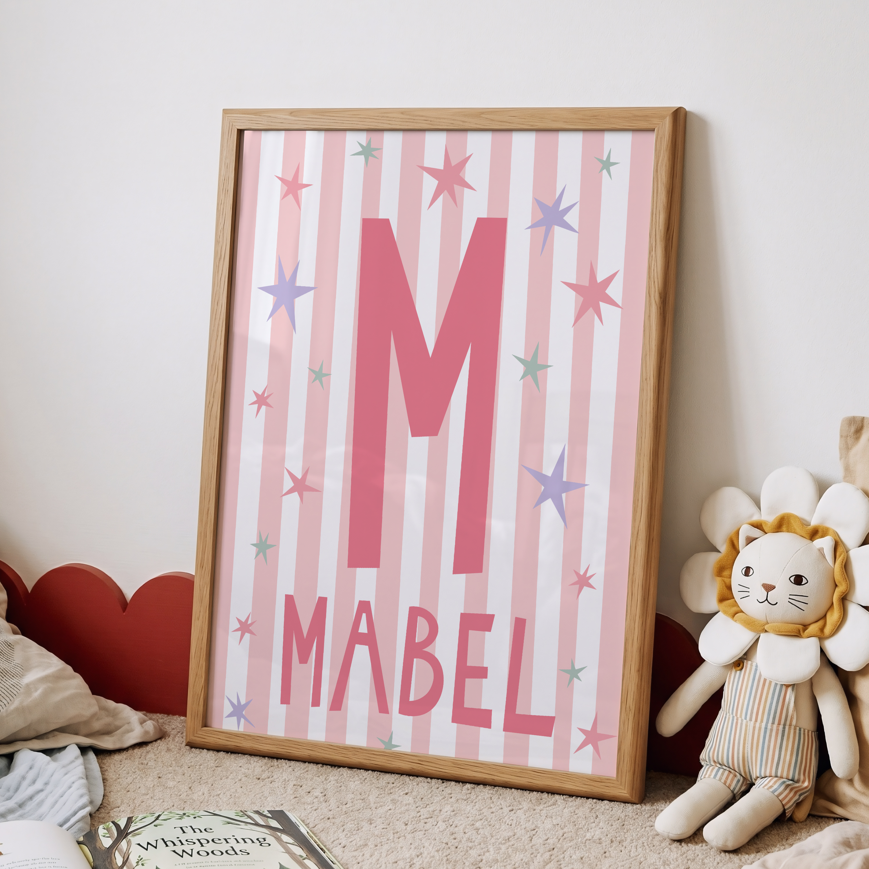 Pink Custom Name Stripes and Stars Print