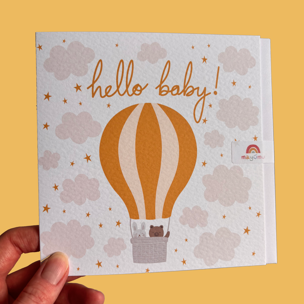 Yellow Hot Air Balloon Baby Card