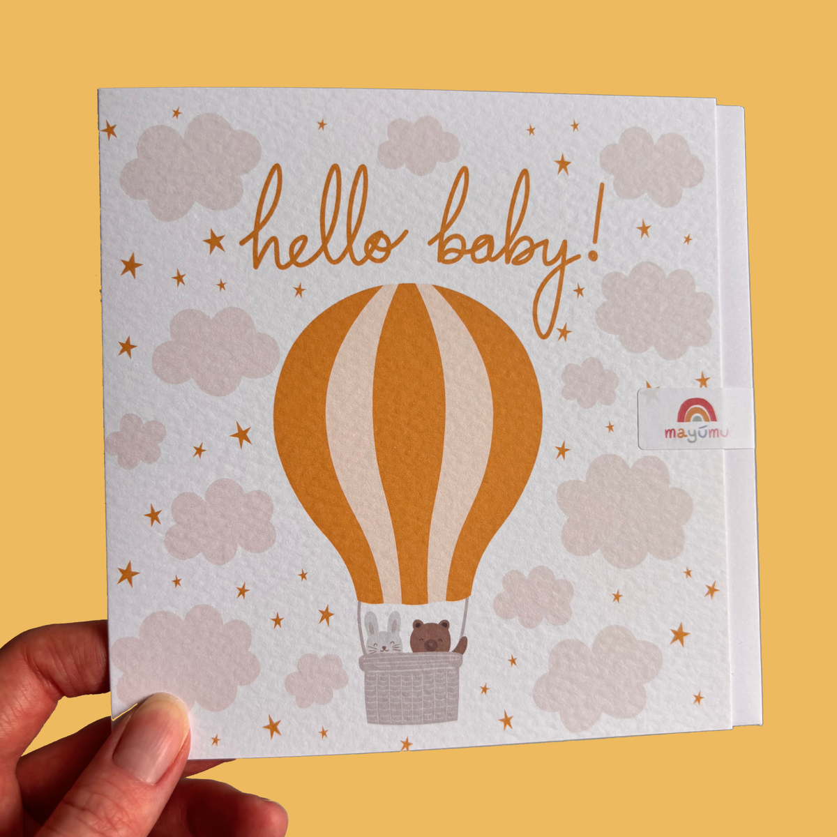 Yellow Hot Air Balloon Baby Card