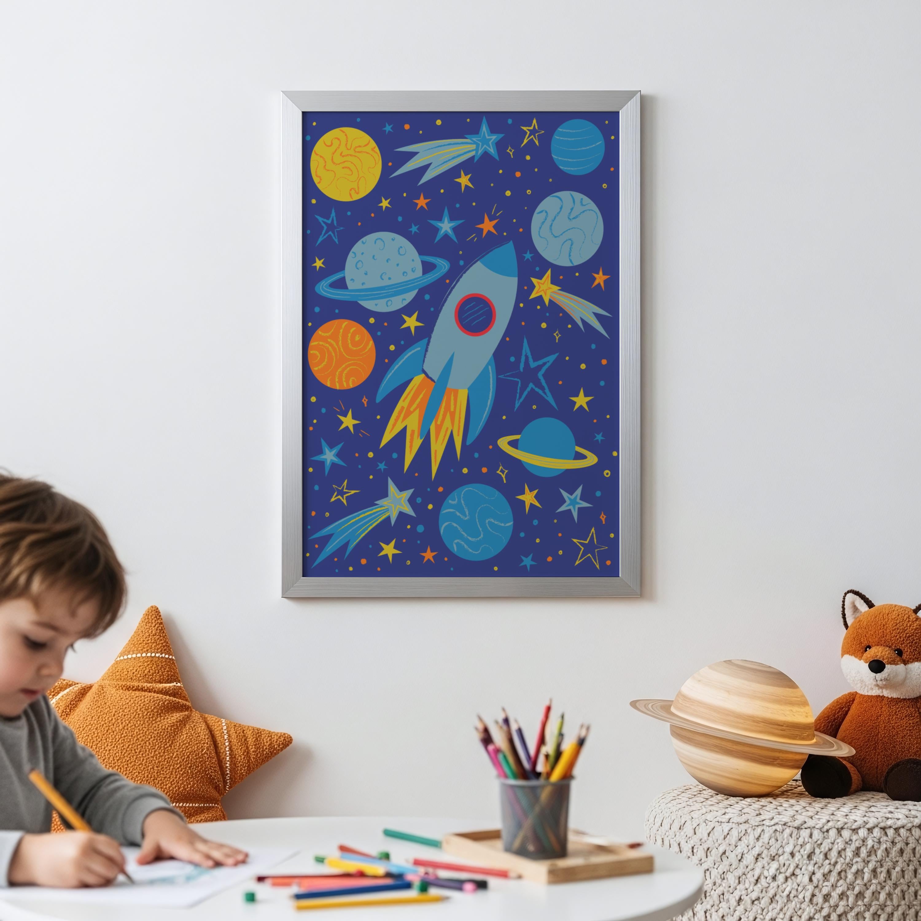 Rocket Ship Print | Space Themed Kids Wall Art