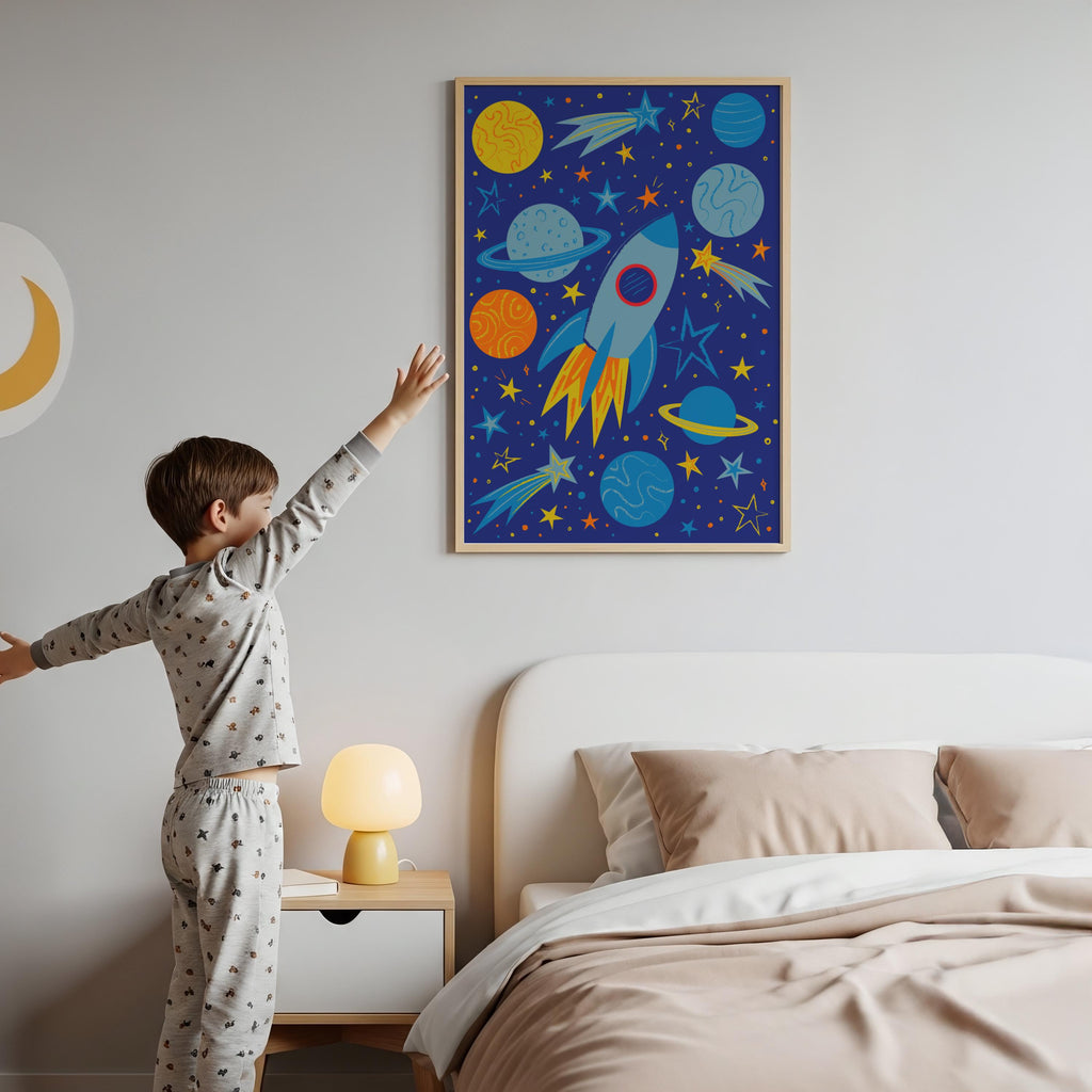 Rocket Ship Print | Space Themed Kids Wall Art
