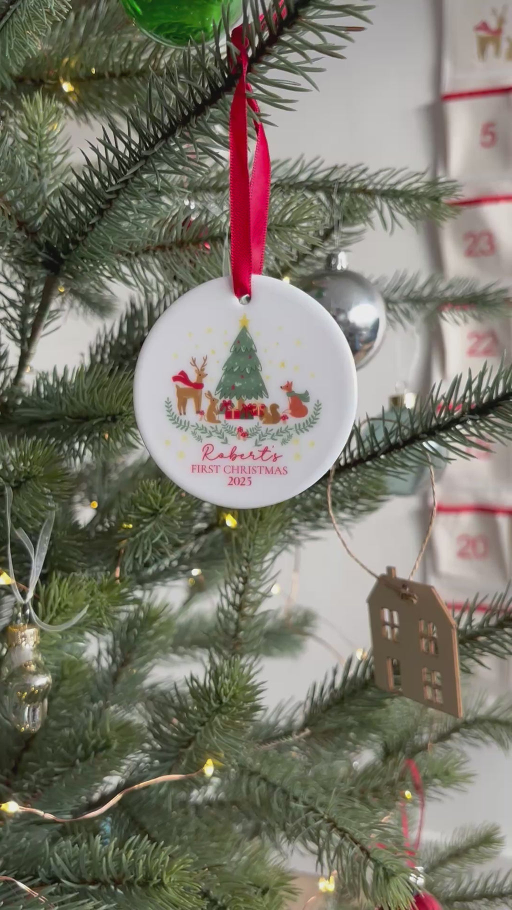 Personalised Woodland First Christmas Ornament